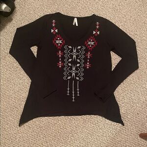 Roper Black Long Sleeve Tee with Red and Gray Accents
